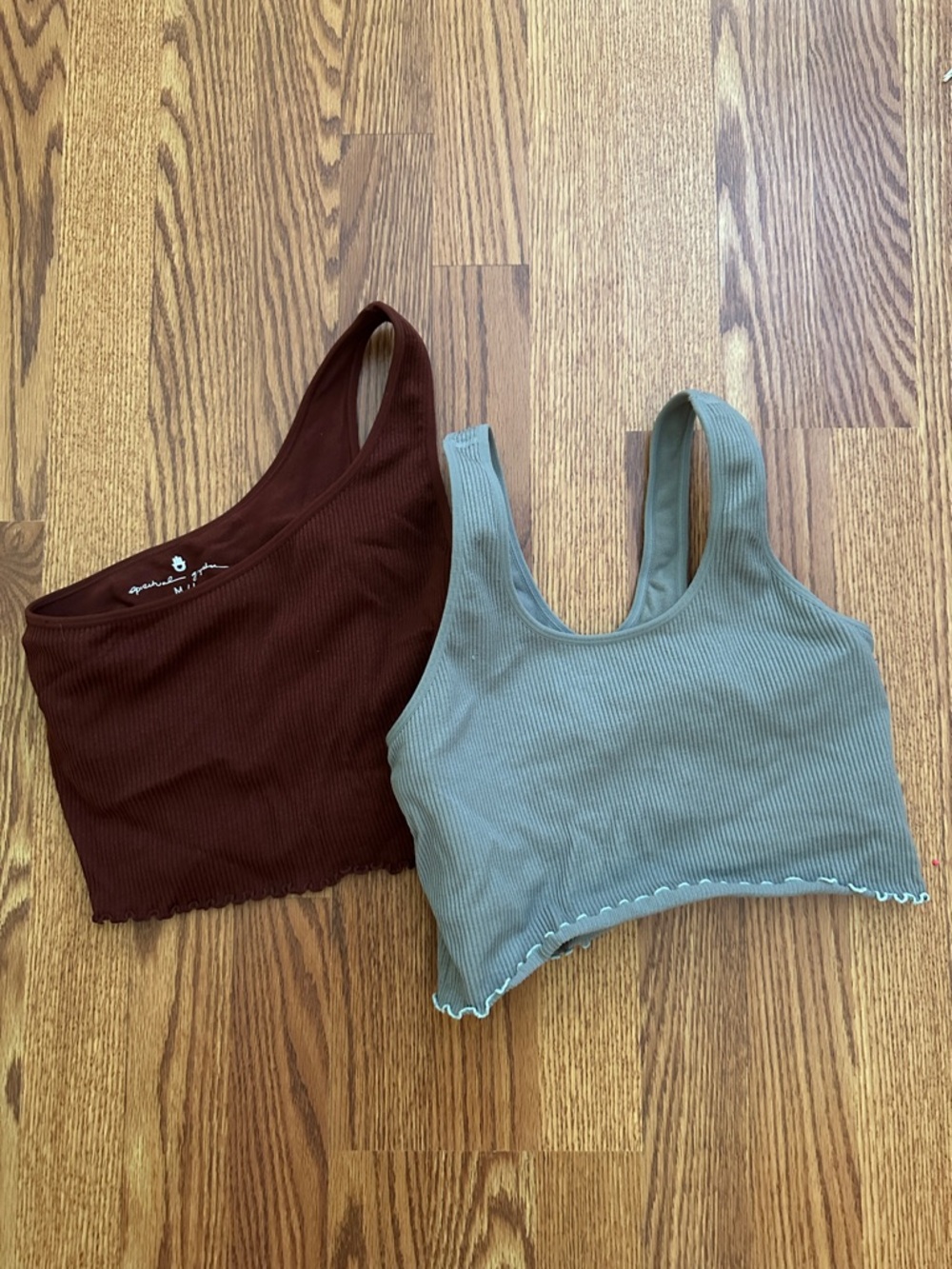 Spiritual gangster Ribbed Tank Crop Tops - Brown & Sage